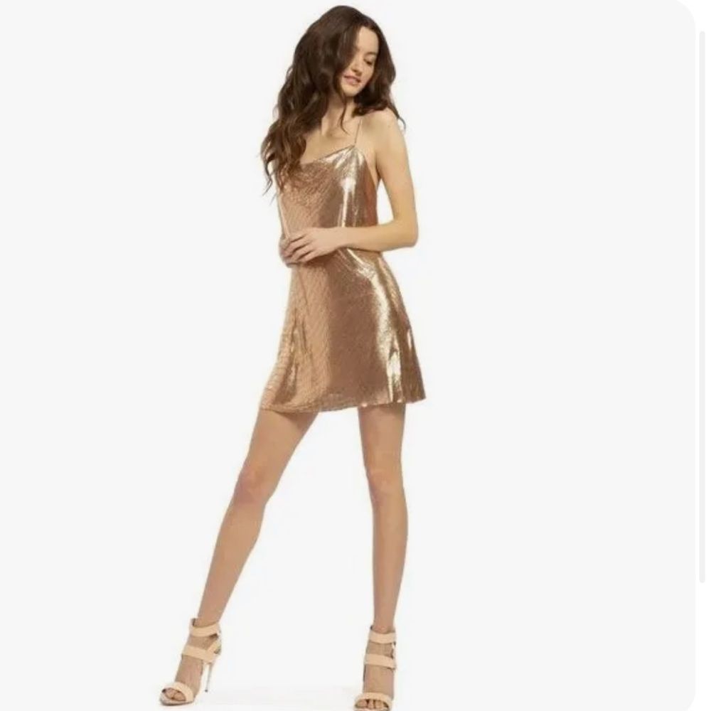 Alice + Olivia Harmony Chain Mail Rose Gold Mini Dress Size 8 - Picture 8 of 9